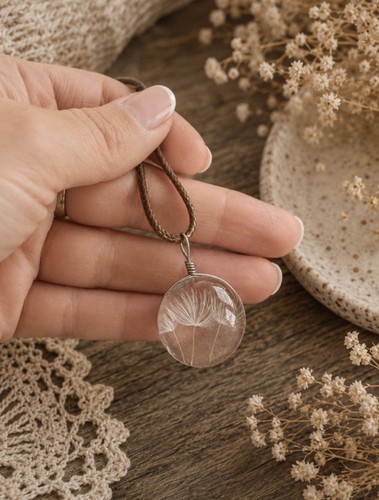 Dandelion seed resin - dandelion, necklace