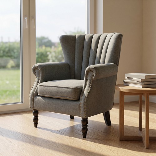 Upholstery linen armchair grey - linen,