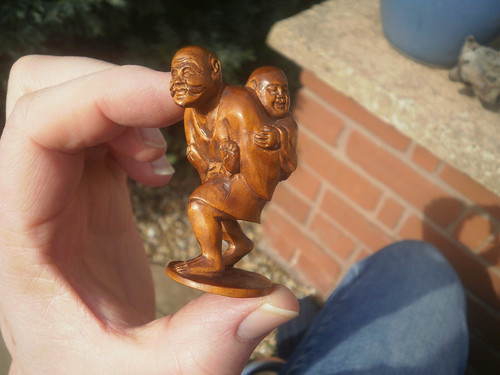 Hand carved wood netsuke - hand,