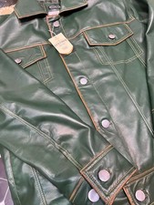 Green lambskin leather trucker - lambskin,