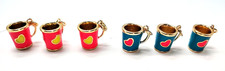 Alloy Enamel Cup Charms Pink & Blue Mugs, Hearts Hanging Cute for Jewelry Making