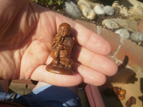 Carved wood netsuke boy - 1a.,
