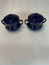 Le creuset  Pair Of 2 Le Creuset Lidded Soup Bowls Bean Pots Cobalt Blue