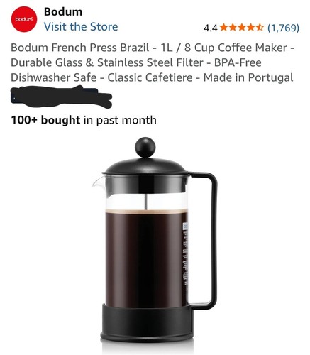 Bodum french press brazil - press, 1l-