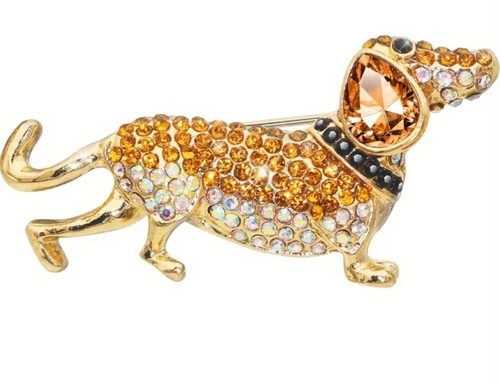 Dachshund brooch brown gold - dachshund,