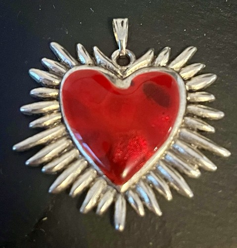 Vintage red silver tone sacred - red,