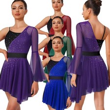 Women Dress Tango Skirt Cha-Cha One Piece Mesh Dancewear Costume Shiny Rumba