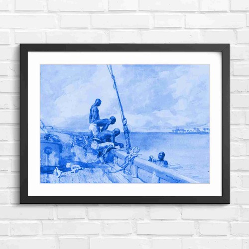 Seamen diving from boat - seamen,