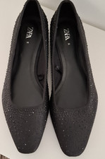 ZARA ballet flats pumps BLACK size EU38 UK 5 with jewelled rhinestone detail NEW