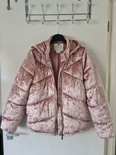 Girls Crushed Velvet Padded Pink Hooded Coat