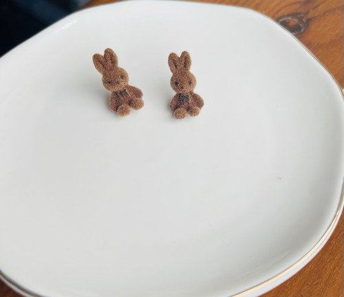 Bunny rabbit earrings flocked - bunny,
