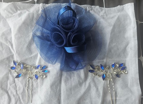 Blue mesh flower hair - flower,