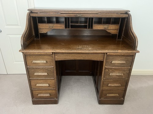 Antique oak roll top desk - oak, by