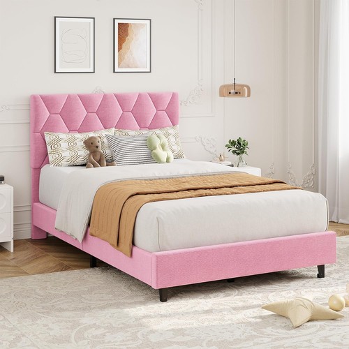Twin bed frame pink velvet - bed,