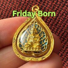 Thai Buddha Amulet Protection Pendant LP-Tuard with lucky birthday color golden
