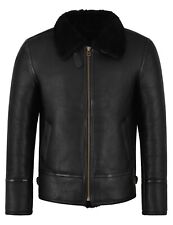 Men's B3 Black Fur Shearling Sheepskin Leather Jacket Bomber Pilot RAF HARBIN