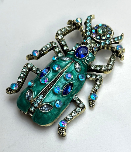 Green beetle brooch - brooch, enamel