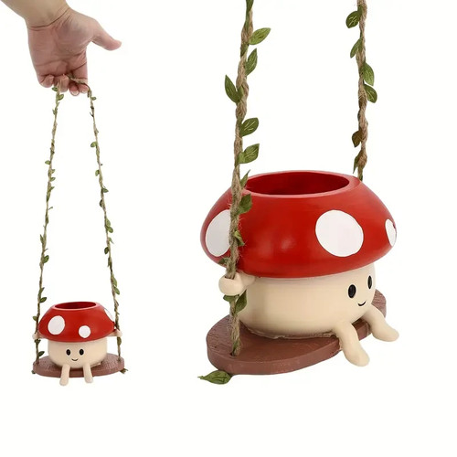 Resin mushroom swing - resin, planter