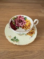 Ainsley - Red Pink Yellow Large Cabbage Roses Bone China Cup and Saucer Set