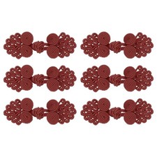 6 Pairs Chinese Knots Frog Buttons Closure Dark Red Sewing Buttons with Beads