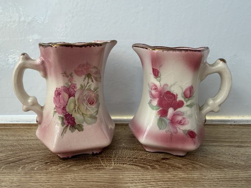 Pair staffordshire pink rose - staffordshire,