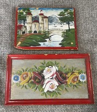 Two Original Canal Boat Barge Ware Painted Panels 