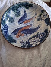 Large Japanese Bowl / Charger Koi And Lotus Flower