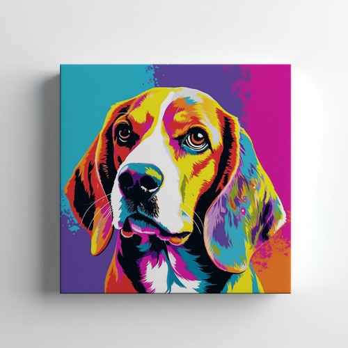 Colourful beagle dog portrait - colourful,