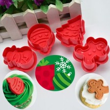 Christmas Cookie Cutter Stamp Biscuit Mould Fondant Snowman Tree Bauble 4pcs