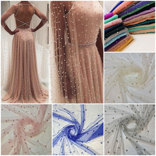 Tulle beaded pearl lace net - beaded,