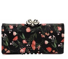 Bnwt New Ted Baker Teardrop Bobble Leather Purse Black Floral NO BOX