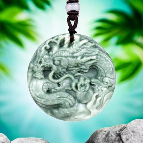 Green jade dragon pendant - dragon,