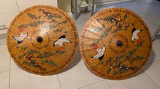 Vintage 90s Hand Made Paper Bamboo Thai Asian Umbrella Parasol From Thailand x2
