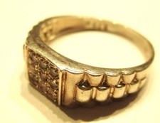 STERLING SILVER    9 STONE SPARKLING BLING CUBIC ZIRCONIA MENS SIGNET RING  X