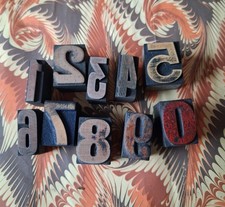 Group Of Mixed Font Wooden Letterpress Printers Blocks 2.6cm High Of Numbers 1-0
