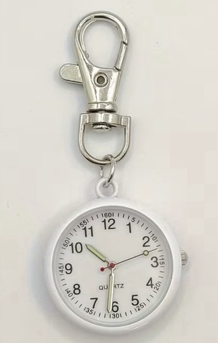 Silver quartz clock keyring - quartz,