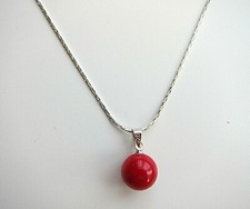 Red  Pink or Orange Genuine Coral Floater Pendant on Chain Necklace.