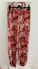 Zara Woman Pink Mix Floral Print Silky Tapered Trousers, UK Size S 10