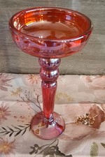 Vintage Ruby Red Glass Handblow Pillar Candle Holder 9 '' Tall
