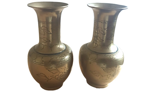 Pair chinese brass - chinese, foliage