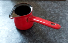 Unusual Small Vintage Red Enamel Milk Jug With Long Handle In Good Condition   m