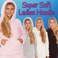 * Ladies Bed Hoodie Jacket Cosy Chunky Hooded Lounge Top Lounge Pyjama Pockets 