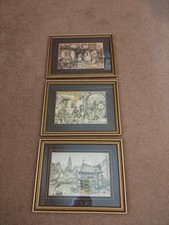 Three Anton Pieck Vintage Framed Prints - European Style Wall Art Decor 