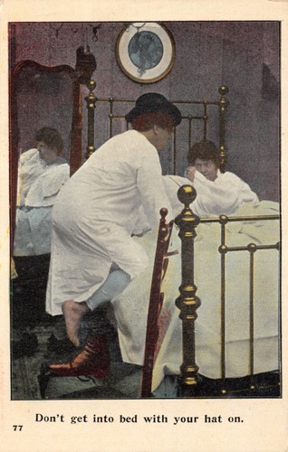 Edwardian comic postcard - edwardian, bed