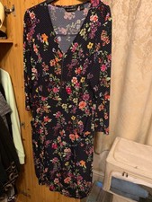 Nina Leonard x QVC Zipped Navy Floral Long Sleeve Balloon Hem Dress Size Large