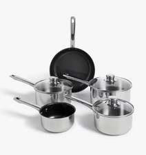 John Lewis Oven Safe Saucepans & Frying Pan 5 Piece Set Steel (Dirty/Scratched]