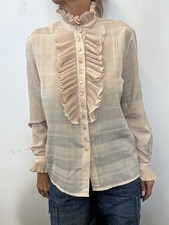 Jaeger Vintage Ruffle Front Pie Crust Collar Blouse Shirt 36” Chest 8 / 10 B19