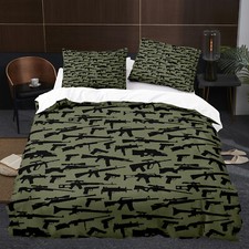 Army Fan Camouflage Rifle Duvet Quilt Cover Single Double Bedding Set Pillowcase