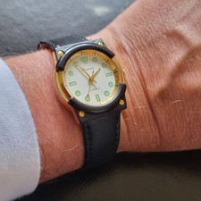 Premia Vintage 17 Jewel Men’s Manual Wind Watch Gold Black Case Leather Strap