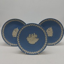 Wedgwood Blue Jasper X3 Vintage Christmas Plates Victorian Scenes- 1990/99